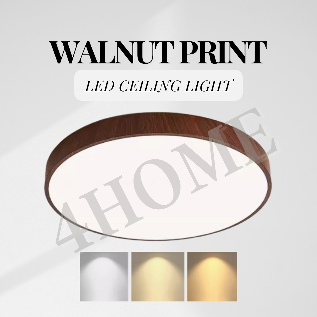 Nordic Walnut Dark Wood Print LED Ceiling Light