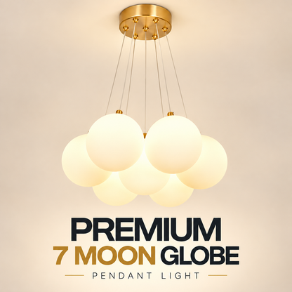 Premium 7-Head Moon Globe Pendant Light – G9 Bulb, Adjustable Height, Warm White / Daylight / Dimmable Options 4HOME
