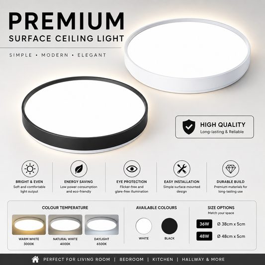 Premium Black White LED Surface Ceiling Light Minimalist twist and turn