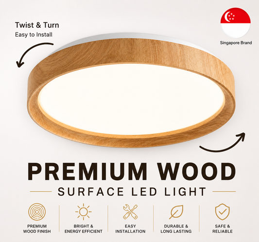 Premium Wood Print LED Surface Ceiling Light Minimalist 36W 48W Daylight 3Tone 4HOME SINGAPORE - 4HOME