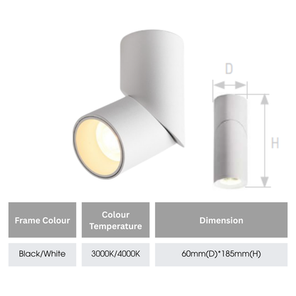 Prism_Adjustable_led_surface_spotlight_7W_Cylindrical_White