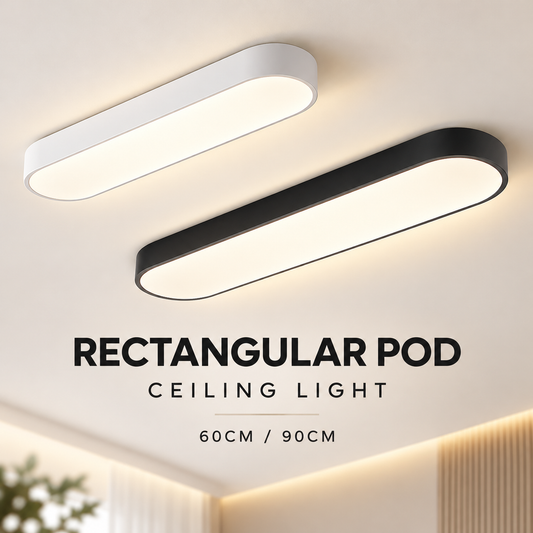 Modern Rectangular Pod LED Ceiling Light 60cm 90cm | 25W 33W | Tri-Tone Selectable CCT | Slim Surface Mount Ceiling Lamp for Kitchen Bedroom HDB BTO
