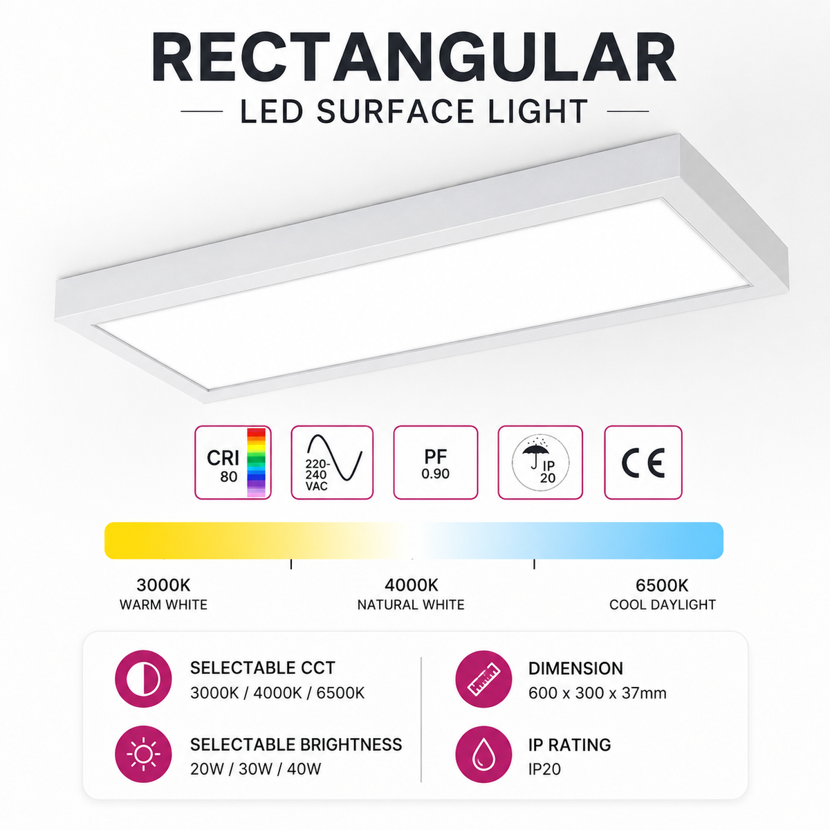Rectangular LED Surface Light 60x30 details