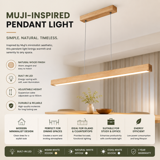 Rectangular linear Wood Japanese Design Pendant Light