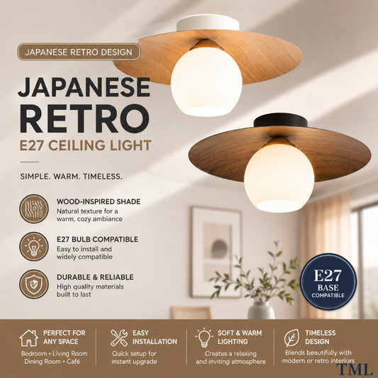 Retro Japanese Light Wood Dark Wood Saturn Globe E27 Bulb Ceiling Light