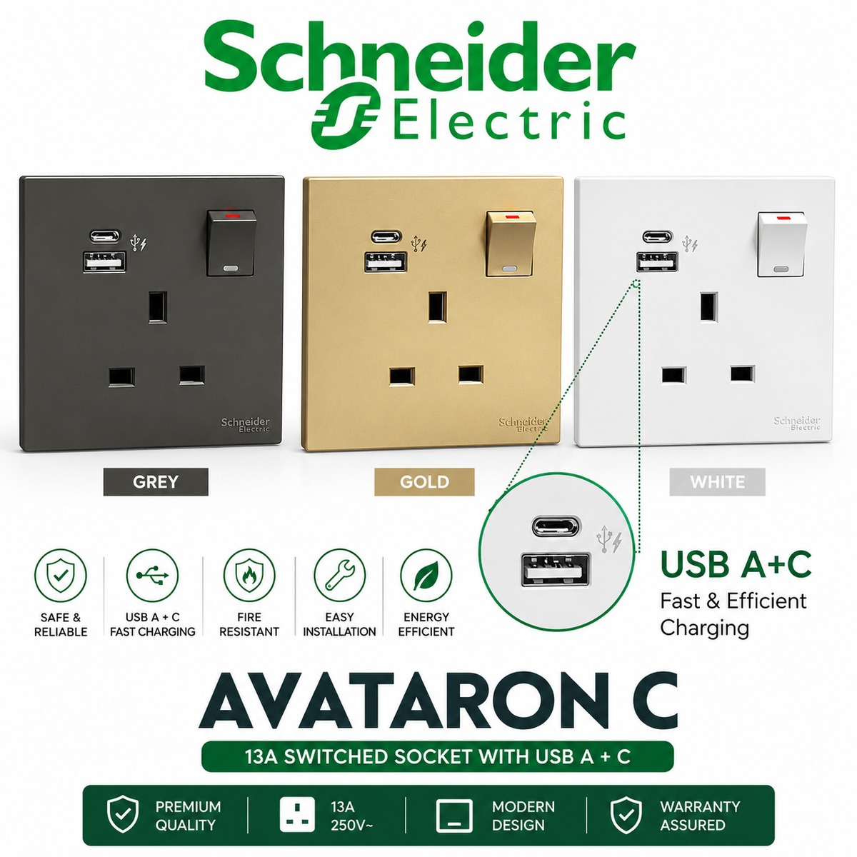 Schneider Electric AvatarOn C USB Socket Type A+C 