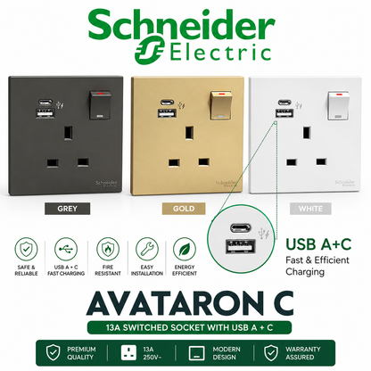 Schneider Electric AvatarOn C USB Socket Type A+C 