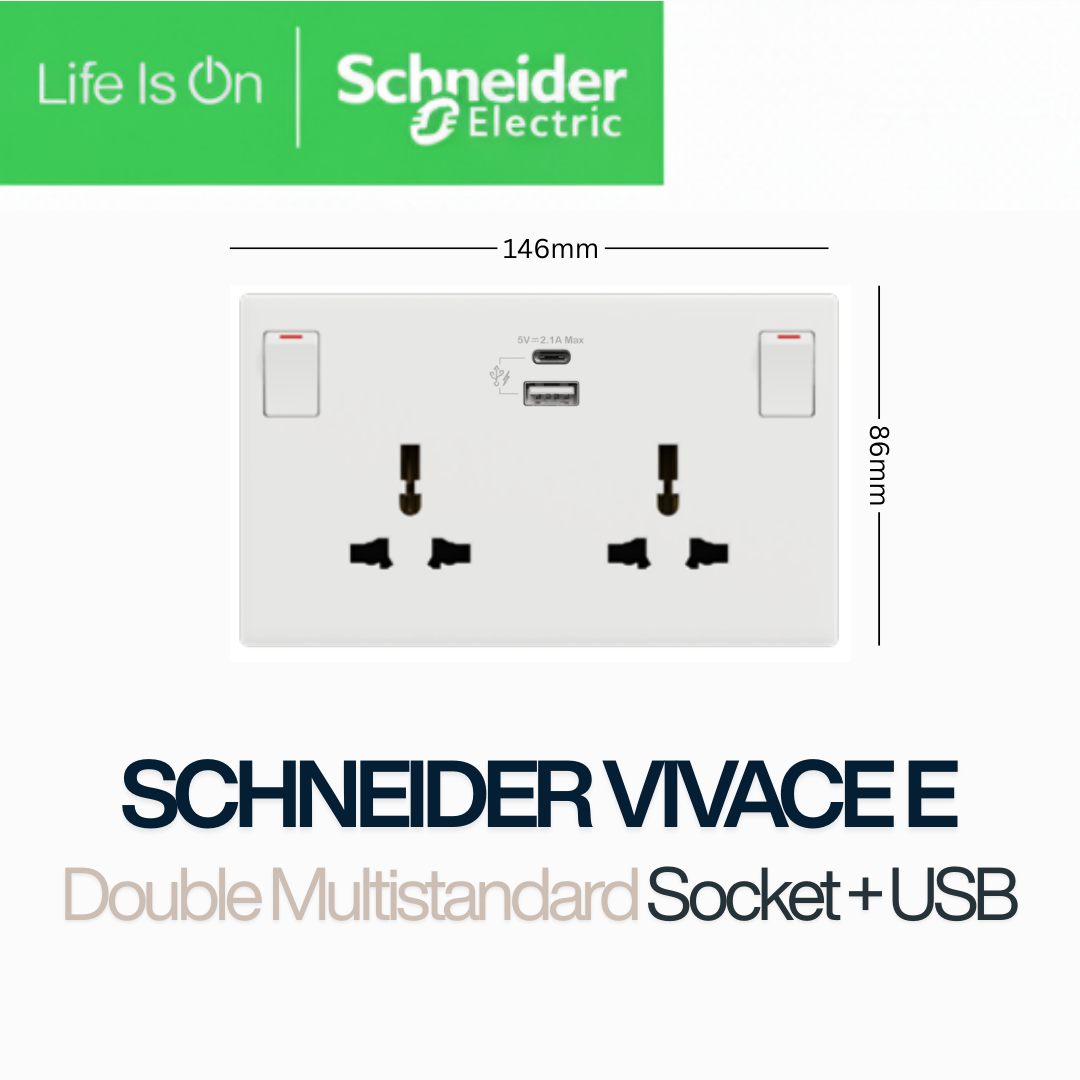 Schneider Vivace E Double Universal Socket with USB 