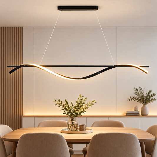 Modern Twist Wave LED Pendant Light 30W 120cm | Black Linear Hanging Light | Tritone 3 Colour | Dining Kitchen Island