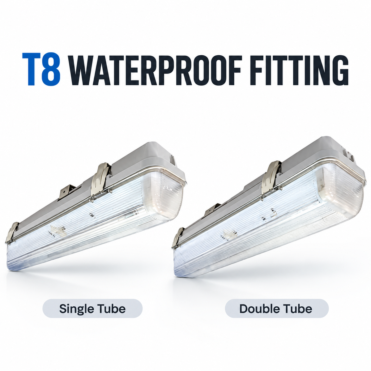 T8 Waterproof LED Tube Light Fitting 2FT / 4FT | Single & Double Tube Batten Holder | Surface Mount Ceiling Light
