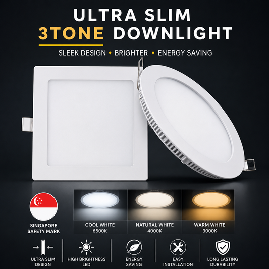 Ultra Slim Downlight LED 9W 12W Round Square 3Tone Tri tone Tricolor Tri color Recessed Ceiling Light 