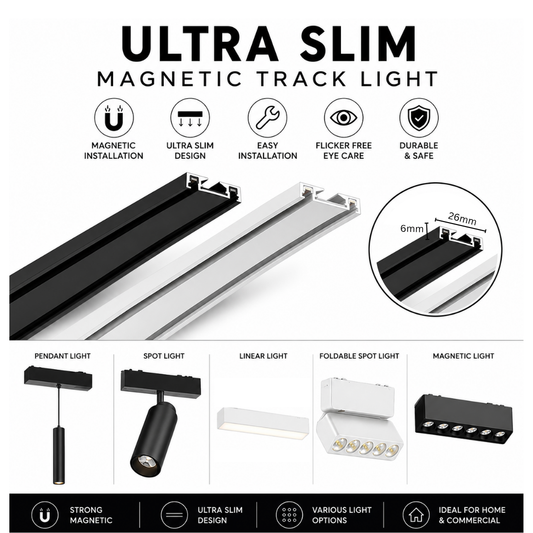 Ultra slim magnetic track MT26 black white surface mount
