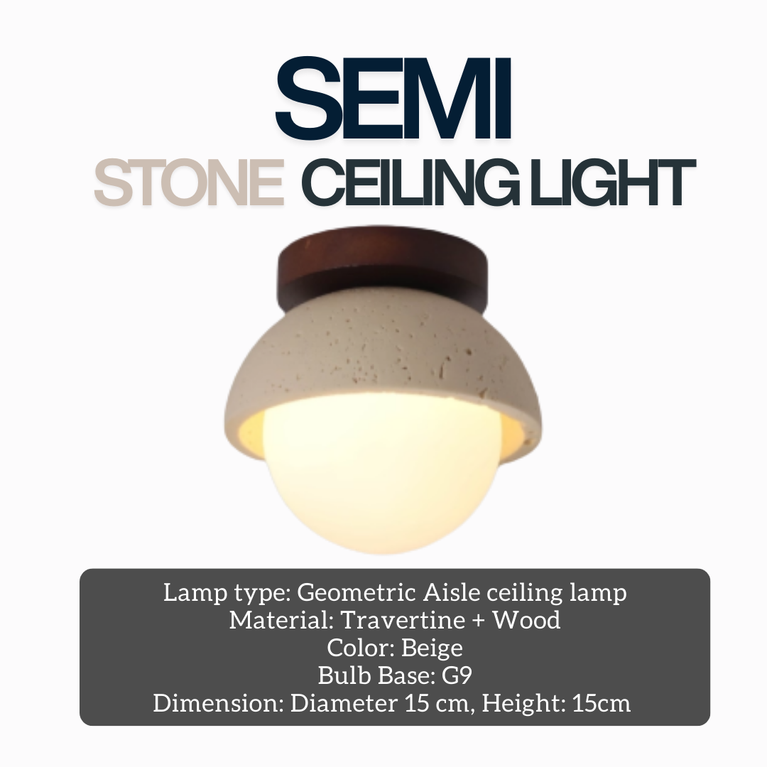 Wabi Sabi SEMI Travertine Stone Ceiling Light 