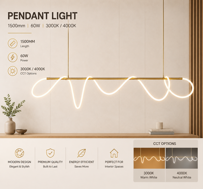 Wavy flow pendant light silicon tube for island dining table