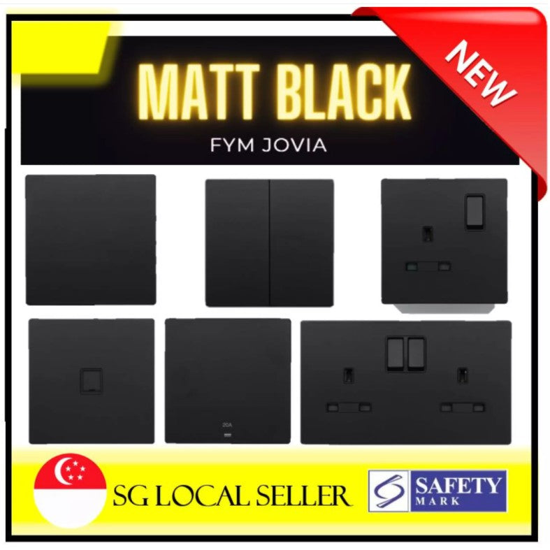 FYM Jovia White Grey Matt Black Frameless Switch Socket 1G 2G 3G 4G 1Way 2Way Single Double Door Bell 20A Heater 4HOME SINGAPORE - 4HOME
