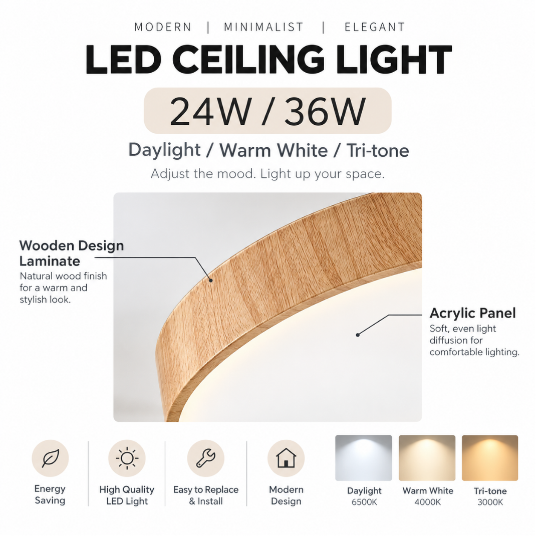 light wood pine wood led ceiling light
