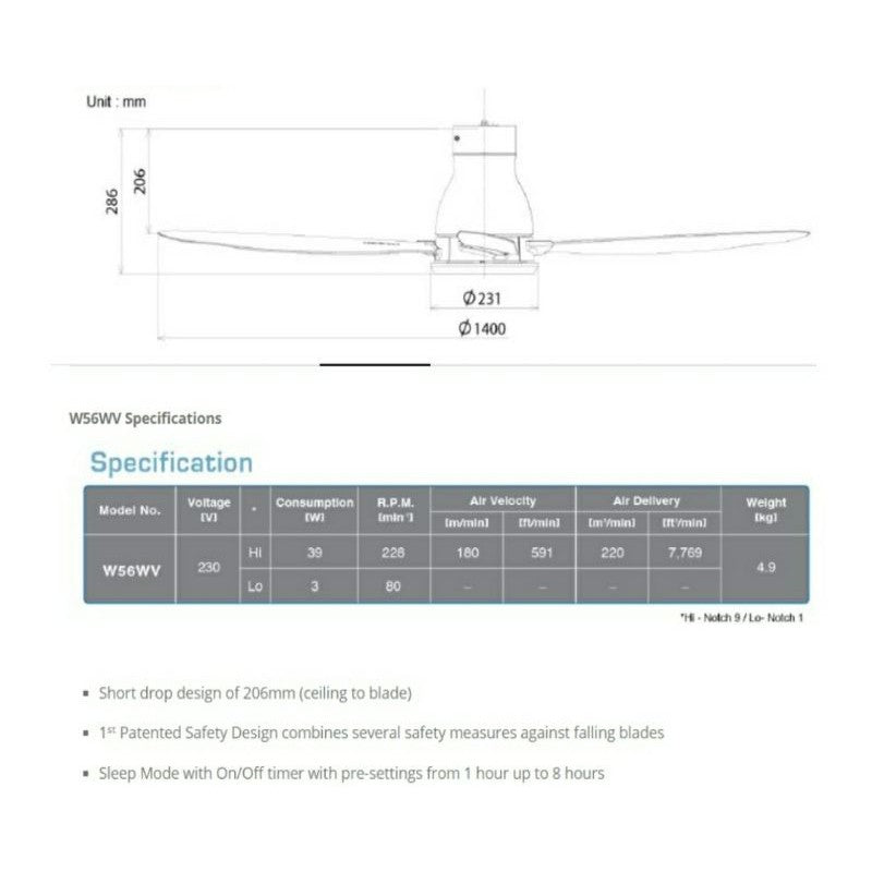 KDK W56WV DC Ceiling Fan 4HOME SINGAPORE - 4HOME