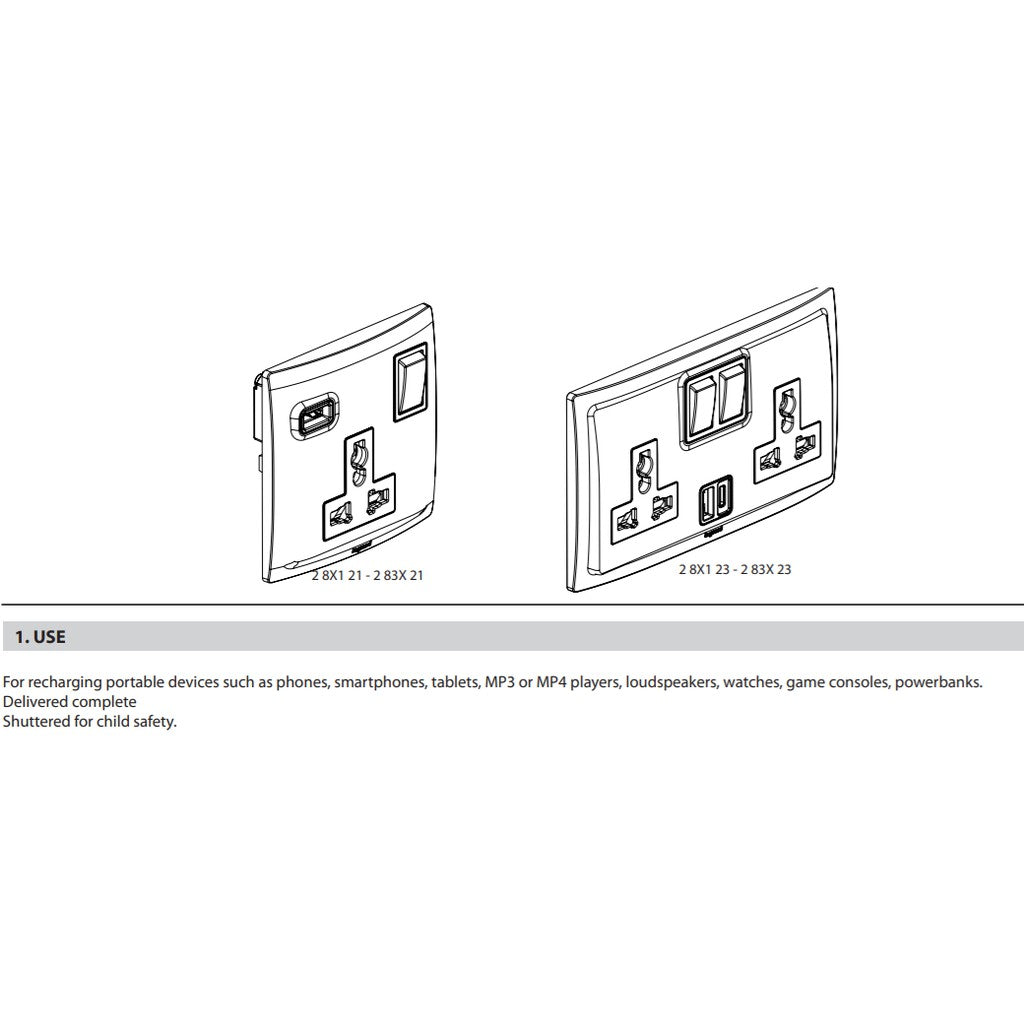 Legrand Mallia 2G Multistandard socket outlet with USB charger White Matt Black Silver 4HOME SINGAPORE - 4HOME