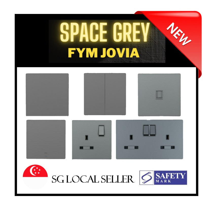FYM Jovia White Grey Matt Black Frameless Switch Socket 1G 2G 3G 4G 1Way 2Way Single Double Door Bell 20A Heater 4HOME SINGAPORE - 4HOME