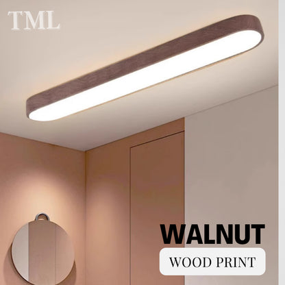 Nordic Minimalist LED Linear Ceiling Light | Wood Print Surface Mounted Light | Tritone 3000K–6500K