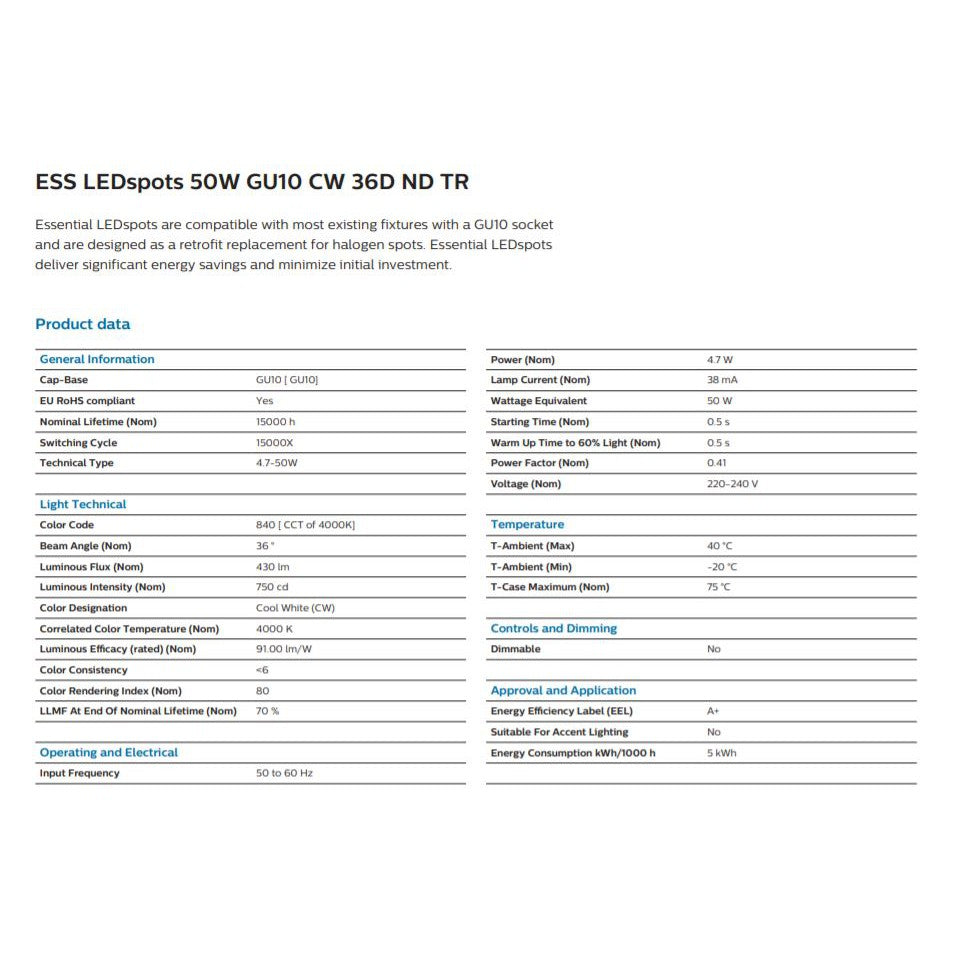 [Bundle Set] PHILIPS ESSENTIAL LEDspot GU10 4.7W 827 840 865 4HOME SINGAPORE - 4HOME