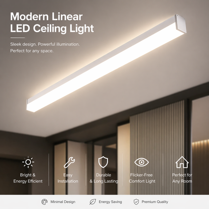 4FT Tritone LED Linear Ceiling Light | Modern Surface Mount Linear Light | Tri-Colour LED Light for Home & Office