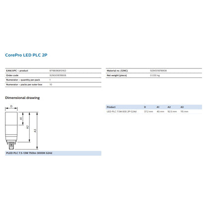 [Bundle of 4] Philips LED PL-C PLC 2P 2Pin G24D 7.5W 9W MyCare Retrofit for 13W 18W PLC fluorescent tube 4HOME SINGAPORE - 4HOME