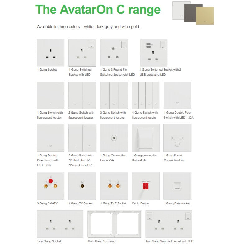 Schneider Avataron C Switch Socket Wine Gold Dark Grey White 4HOME SINGAPORE - 4HOME