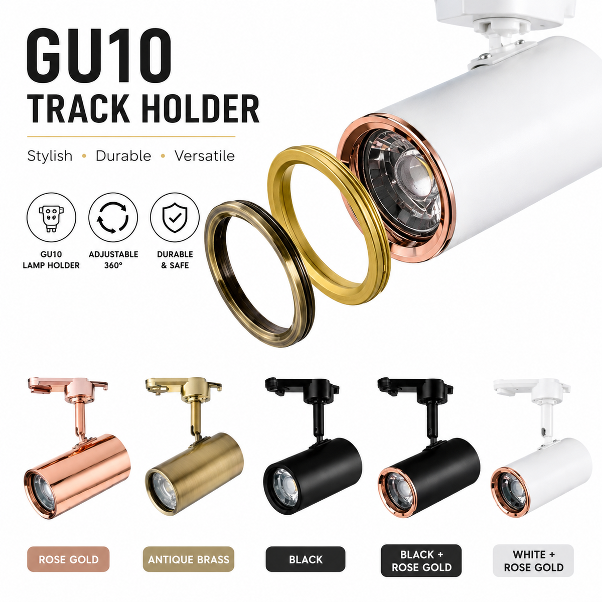 Modern Rose Gold White Black GU10 Track Light Holder 4HOME SINGAPORE