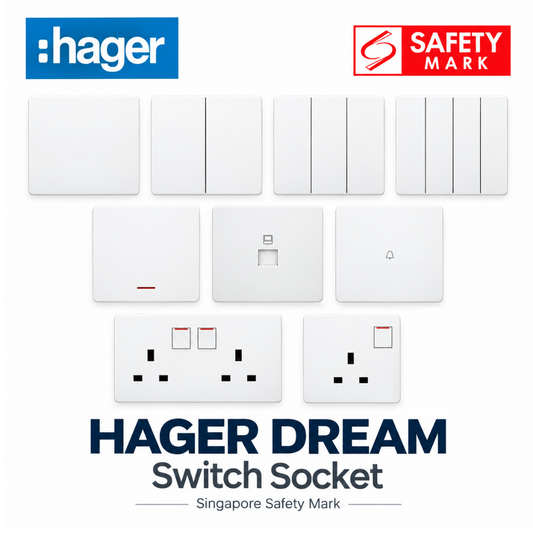 hager dream white switch socket with safety mark