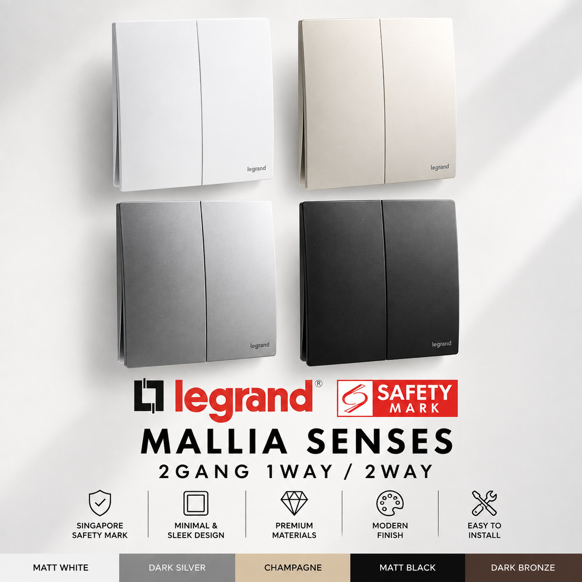 Legrand Mallia Senses Switch & Socket – Designer Electrical Switches Singapore