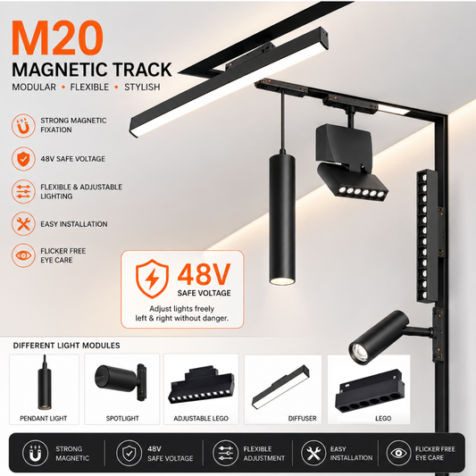 m20 surface recessed magnetic track light - pendant, lego, diffuser and spotlight 48v