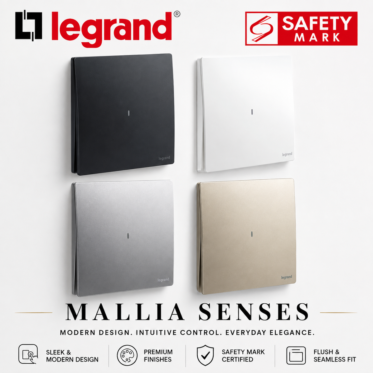 Legrand Mallia Senses 20A Heater Switch Safety Mark Approved 4HOME SINGAPORE