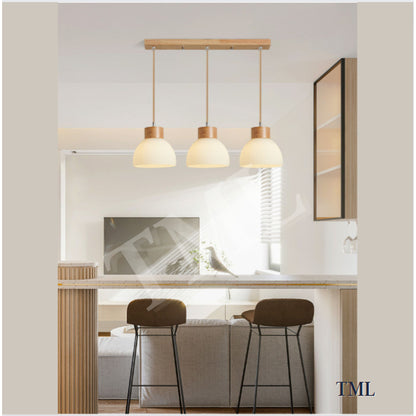 Linear Wood Japanese Design 3Head Pendant Light Dining Island 4HOME SINGAPORE - 4HOME