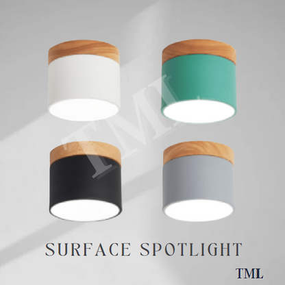 4HOME SINGAPORE 7W Nordic LED Surface Downlight Spotlight Black White Grey with Wood - 4HOME
