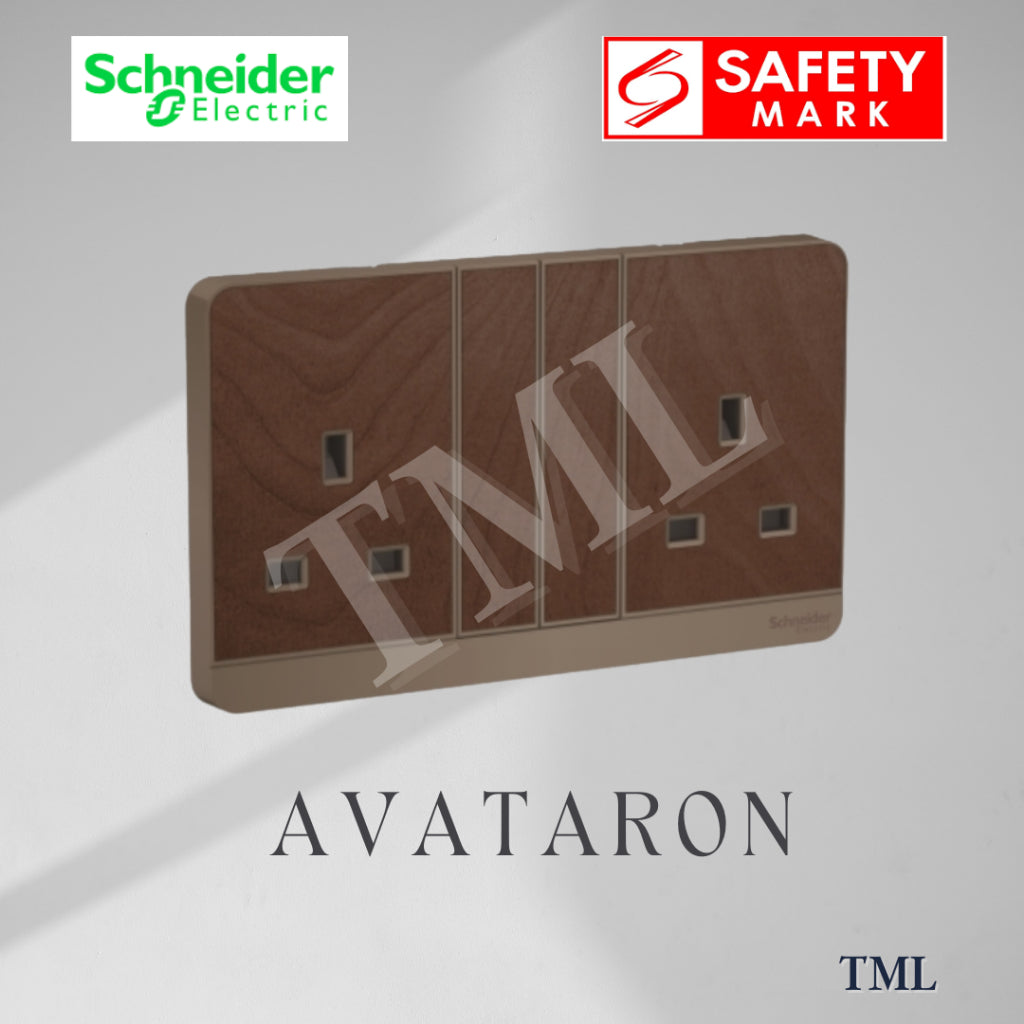 [SG Seller] Schneider AvatarON Double Socket 13A Wall Plug White Dark Grey Dark Wood Wine Gold Hairline Gold 4HOME SINGAPORE - 4HOME