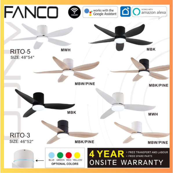 Fanco Smart RITO 3 RITO 5 Black White Pine Wood Ceiling Fan 3 Blades 5 Blades 4HOME SINGAPORE - 4HOME