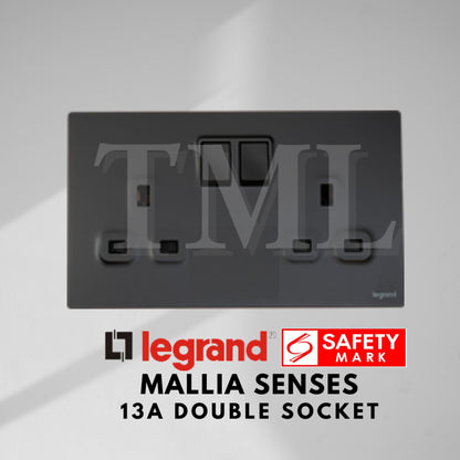 Legrand Mallia Senses Double Socket 2x13A Designer Matt Black Silver Champagne 4HOME SINGAPORE - 4HOME