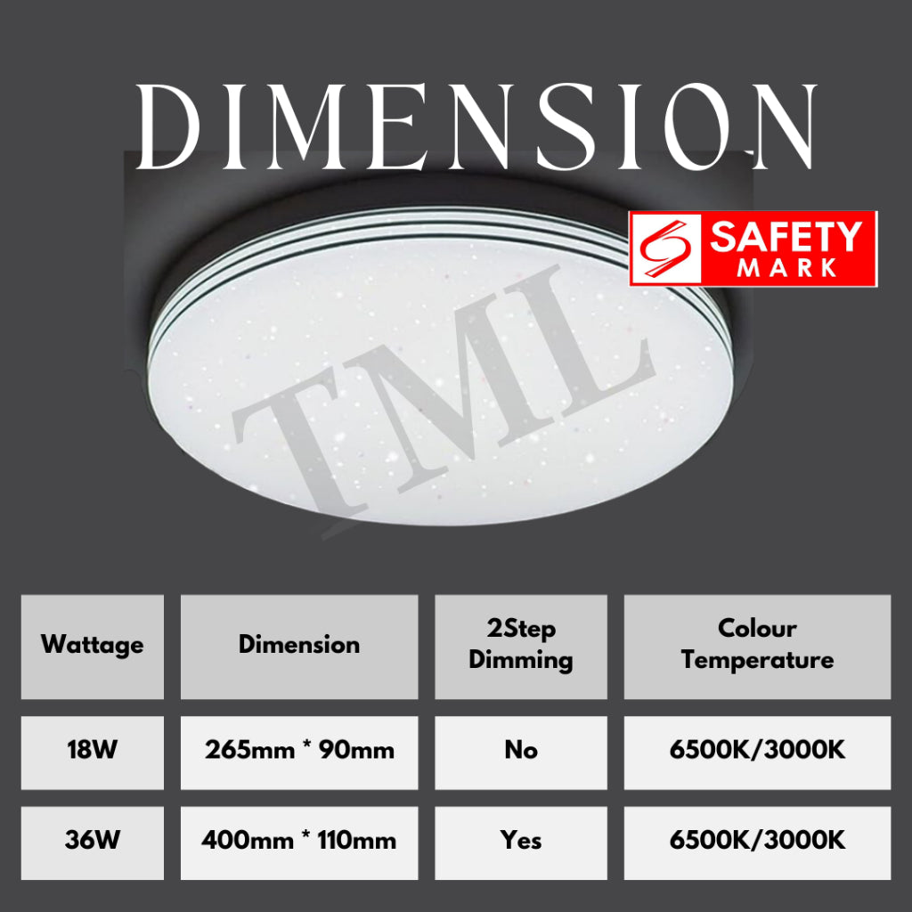 4HOME SINGAPORE LED Ceiling Light Dimmable Glittering Effect SG Safety Mark 18W 36W Shimmering Surface Panel Dimmable Daylight - 4HOME