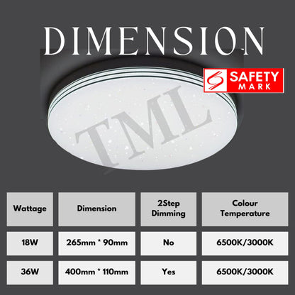 4HOME SINGAPORE LED Ceiling Light Dimmable Glittering Effect SG Safety Mark 18W 36W Shimmering Surface Panel Dimmable Daylight - 4HOME
