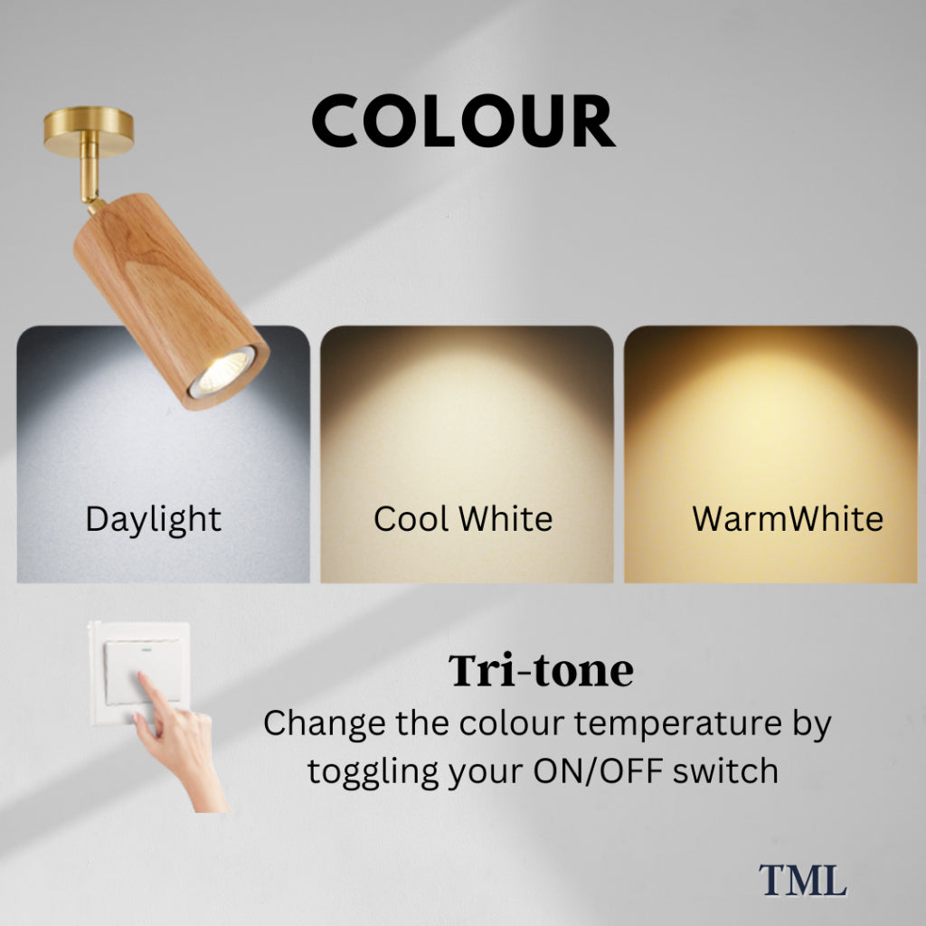 Premium Japanese Wooden Spotlight Track Light Set Wall Light Bedside 7W Tri-tone 4HOME SINGAPORE - 4HOME