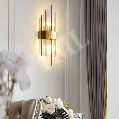 Modern Luxurious Crystal Fluted Wall Light Lamp Sconce Gold E14 Bulb 4HOME SINGAPORE - 4HOME
