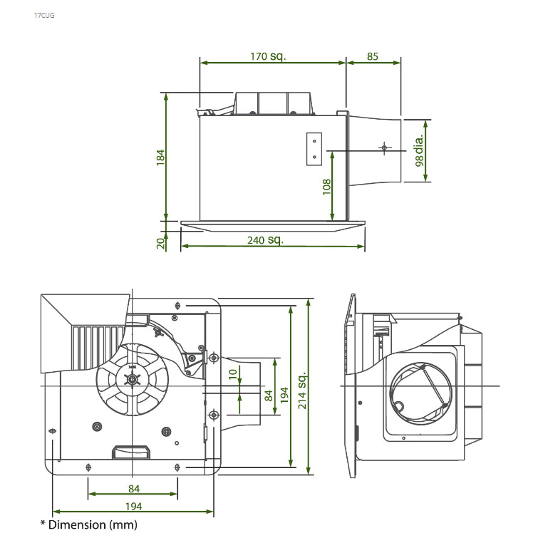 KDK 17CUG 17CUH 24CUG 24CUH Exhaust Fan Ceiling Mount Ventilating Ventilation Fan 4HOME SINGAPORE - 4HOME